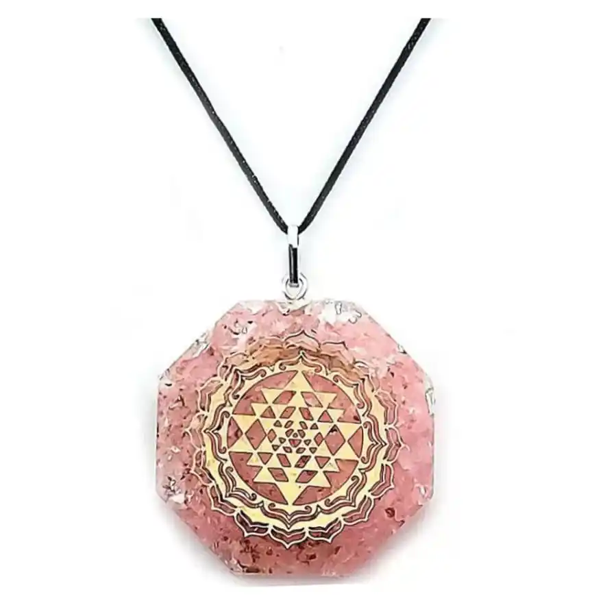 ROSE QUARTZ Energy Pendant Orgonite SHRI YANTRA Orgone Necklace Crystal Pendant Meditation Necklace Resin Jewelry