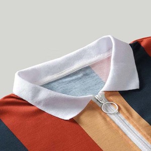 Men's Color Blocked Striped Short Sleeve Knitted Polo <b>Shirt</b> Casual Zipper <b>Collar</b> Design - Product Image 4