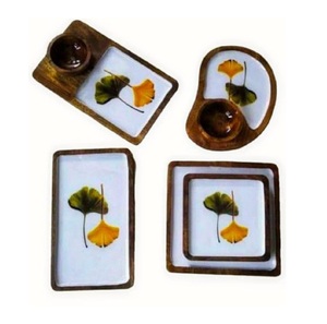 Bandeja para servir de madera de acacia para hoteles y restaurantes con cuencos de diseño rectangular único Chips Dips Platter Board Tamaño personalizado plateado - Product Image 1