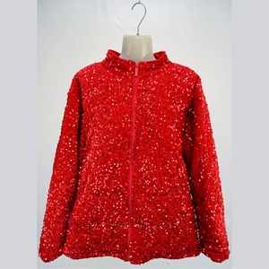 Veste en sequins unie pour femmes, mode d'hiver, tricotée, respirante, séchage rapide, brillante, scintillante, veste bomber de haute qualité - Product Image 3