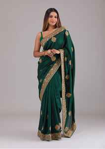 Pure Heavy Architrave Silk Fancy Designer Threads et Sari With Hand Stone Work pour la vente en ligne - Product Image 3