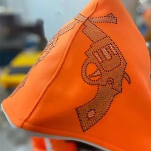 Face Total Zipper Rhinestone <b>Orange</b> <b>Hoodie</b> Custom Logo Hip Hop Oversize Rhinestone Full Zip up hoodies <b>men</b>, <b>men's</b> hoodies - Product Image 3