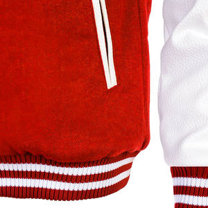 Rojo Blanco Letterman Varsity Jacket Cuerpo de lana Mangas de cuero Diseño personalizado CollegeBaseballjacket para hombres DDP Envío - Product Image 4
