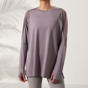 Ropa deportiva para mujer Camiseta de Yoga de manga larga y manga corta OEM ODM de empalme de malla de verano - Product Image 4