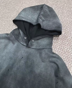 Logo personnalisé brodé avec appliques Sweats à capuche unisexe vieillis Pull lourd surdimensionné Sun Faded Streetwear Acid Wash Hoodies - Product Image 6