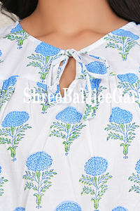 Écologique 100% coton Floral main bloc imprimé Peplum Style chemisier court décontracté robes de soirée manches naturelles lavable A-ligne - Product Image 4