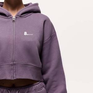 Todo impreso Color sólido 100% algodón transpirable Zip Sweatsuit Set Mujeres Stand Front Heavyweight Winter Sporty Hoodie Jogger - Product Image 3