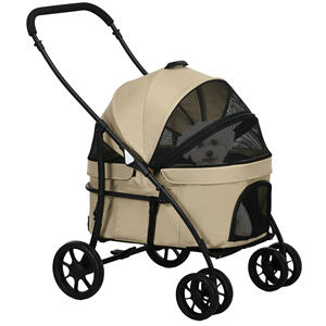 PawHut Poussette pour petit chien avec auvent réglable et 2 laisses, 81x68x98.5 cm, noir et kaki - Product Image 1