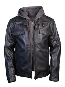 Chaqueta de Piel de Oveja Negra para Hombre, con Capucha Desmontable, Ecológica, Transpirable, Estilo Motociclista, Abrigo Cálido de Invierno, Ropa Exterior Informal - Product Image 4