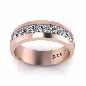 Classic Princess Cut Diamond Rose Gold Plated 925 Sterling <b>Silver</b> Channel Set <b>Wedding</b> Band <b>Ring</b> For <b>Men</b> Fashion Wholesaler - Product Image 5
