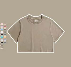 Venta al por mayor a granel logotipo personalizado impresión algodón 200 gramos camisetas ácido lavado Crop camiseta para niñas - Product Image 2