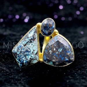 Anillo llamativo de crisocola natural hecho a mano al por mayor, Latón chapado en oro con corte ovalado, joyería fina de platino - Product Image 5