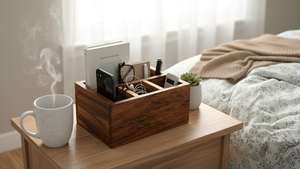 Organisateur de couverts moderne en bois sur pied, porte-ustensiles de table, boîte de rangement de cuisine, cuillère, fourchette, couteau, serviette, condiment, salle à manger - Product Image 6