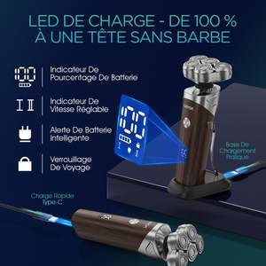 Afeitadora Eléctrica Rotativa Recargable para Hombre, Resistente al Agua IPX7, con Pantalla LED, Triple Cuchilla, Lavable - Product Image 2