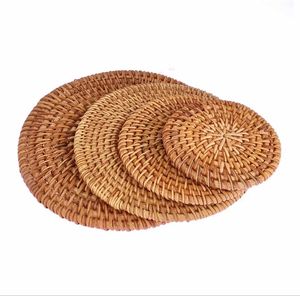 Juego de posavasos de mimbre de ratán, posavasos de yute con aspecto de diseño moderno, elegante para el hogar, mesa de Hotel, posavasos de ratán de alta calidad - Product Image 1