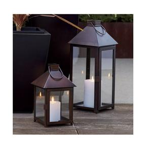 Ensemble de 2 lanternes décoratives de Noël en métal et en verre, faites à la main, de haute qualité, avec bordure finie en brun, pour une utilisation en intérieur/extérieur - Product Image 1