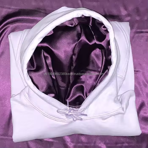 Sweat à capuche surdimensionné en satin avec broderie en chenille personnalisée, coton French Terry, doublure en soie, tailles grandes, sweat à capuche doublé de satin pour hommes - Product Image 1