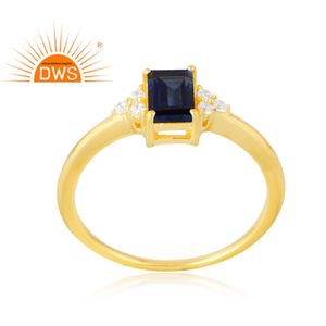 แหวนพลอย925ชุบทอง18K จากธรรมชาติ CZ และแซฟไฟร์เดมี่เครื่องประดับชั้นดี - Product Image 1