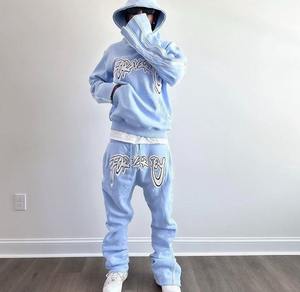 Chándal de invierno Unisex personalizado OEM transpirable 100% algodón conjunto informal con capucha de dos piezas bordado de chenilla de poliéster sólido - Product Image 5