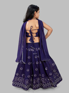 Shoryam - Lehenga Choli de Georgette Azul Marino para Niñas, con Lentejuelas y Dupatta; Ropa Étnica Infantil para Fiestas en Todas las Temporadas - Product Image 2