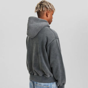 <b>Men's</b> Oversize 450 Gsm Thick Pullover Hoodies Winter Solid Hooded Fit 100% Organic Cotton Acid <b>Washed</b> Fleece OEM Service - Product Image 4