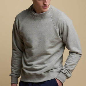 Alta calidad último diseño básico gris muslo en la parte delantera cuello redondo hombres sudadera personalizada mezcla de algodón sudadera al por mayor - Product Image 1