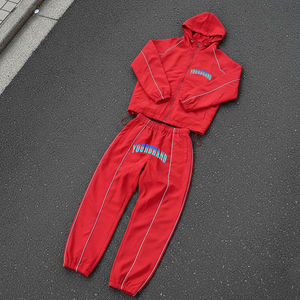 Survêtement de jogging Baggy en nylon 100% polyester de meilleure qualité Veste zippée pour hommes et pantalon à revers Baggy Ensemble coupe-vent de couleur unie - Product Image 3