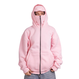 Sweatshirts à capuche et fermeture éclair OEM couleur unie de haute qualité vierge poids lourd avec masque logo personnalisé pour hommes prix de gros - Product Image 2