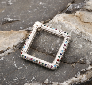 925 Sterling Silver Multi-Color CZ Carabiner Square Lock <b>Charms</b> for Men & Women Fashion Necklace - Product Image 6