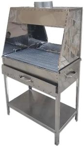 Barbecue au charbon de bois Dorello en acier inoxydable avec capot de fumée, cheminée, tiroir à cendres, étagère de rangement, mangal turc fabriqué en Turquie - Product Image 4