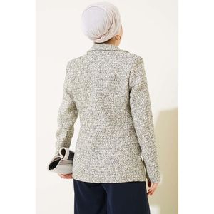 <b>Buttoned</b> Glittery <b>Blazer</b> Jacket Beige - Product Image 3