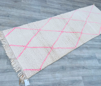 Magnifique tapis de couloir marocain Beni Ourain blanc et rose, fait main, en laine véritable, grand format, authentique, style berbère, lavable, OEM
