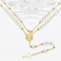 Collier Chapelet Anti-ternissement Perles Acier Inoxydable Plaqué Or Vierge Marie Notre-Dame de Guadalupe Christ Collier Chapelet Or