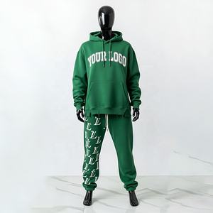 Streetwear décontracté pour hommes personnalisé OEM Survêtement d'entraînement 2 pièces 100% polyester Sweat à capuche surdimensionné Pantalon de survêtement évasé sérigraphié - Product Image 1