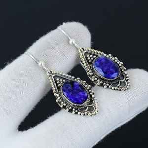 Boucles d'oreilles en argent sterling 925 avec pierre précieuse saphir bleu, bijoux faits à la main, boucles d'oreilles uniques, cadeaux pour elle, cadeaux d'amour - Product Image 3