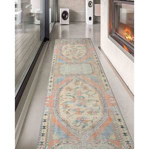 Alfombra Turca Oushak Floral: Alfombra Azul Estilo Antiguo, Alfombra Estampada, Alfombra Suave con Pelo Largo - Product Image 5