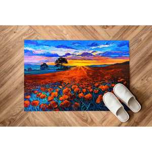 Alfombra Estampada: Vibrante Paisaje Floral de Campo al Atardecer, Decoración para Oficina, Guardería, Salón, Alfombra de Baño, Alfombra de Chenilla - Product Image 5