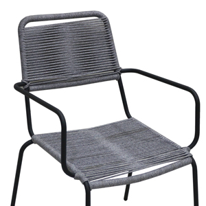 Artex Dong Thap Modern Patio Steel Chair with Black Powder Coated <b>Frame</b> Handwoven <b>Grey</b> Rope and U Shape Base - Product Image 4