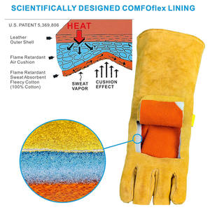 Guantes de soldadura de cuero de vaca con palma de pulgar, ignífugos, resistentes al calor, para extinción de incendios, nuevo diseño, guantes con logotipo personalizado - Product Image 3