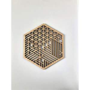 Laser <b>Cut</b> Wooden Geometric Trivet Modern Hexagon Hot Pad Heat Resistant Kitchen Coaster Wood Table <b>Mat</b> for Pots and Pans - Product Image 1
