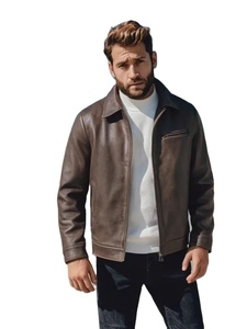 แจ็กเก็ตหนังวัวแท้สำหรับผู้ชาย, เสื้อโค้ทหนังวัวแท้ทรงสลิมฟิตสำหรับฤดูใบไม้ร่วงสีน้ำตาล5XL สไตล์ย้อนยุคไซส์ใหญ่พิเศษ - Product Image 4