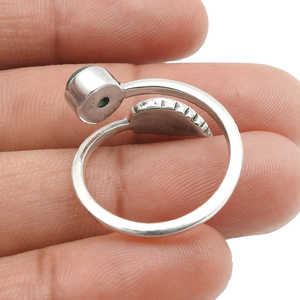 Bague en onyx vert à motif de feuille simple, fabriquée en argent sterling 925, bijoux, pierre précieuse ronde brillante, bague bohème - Product Image 5