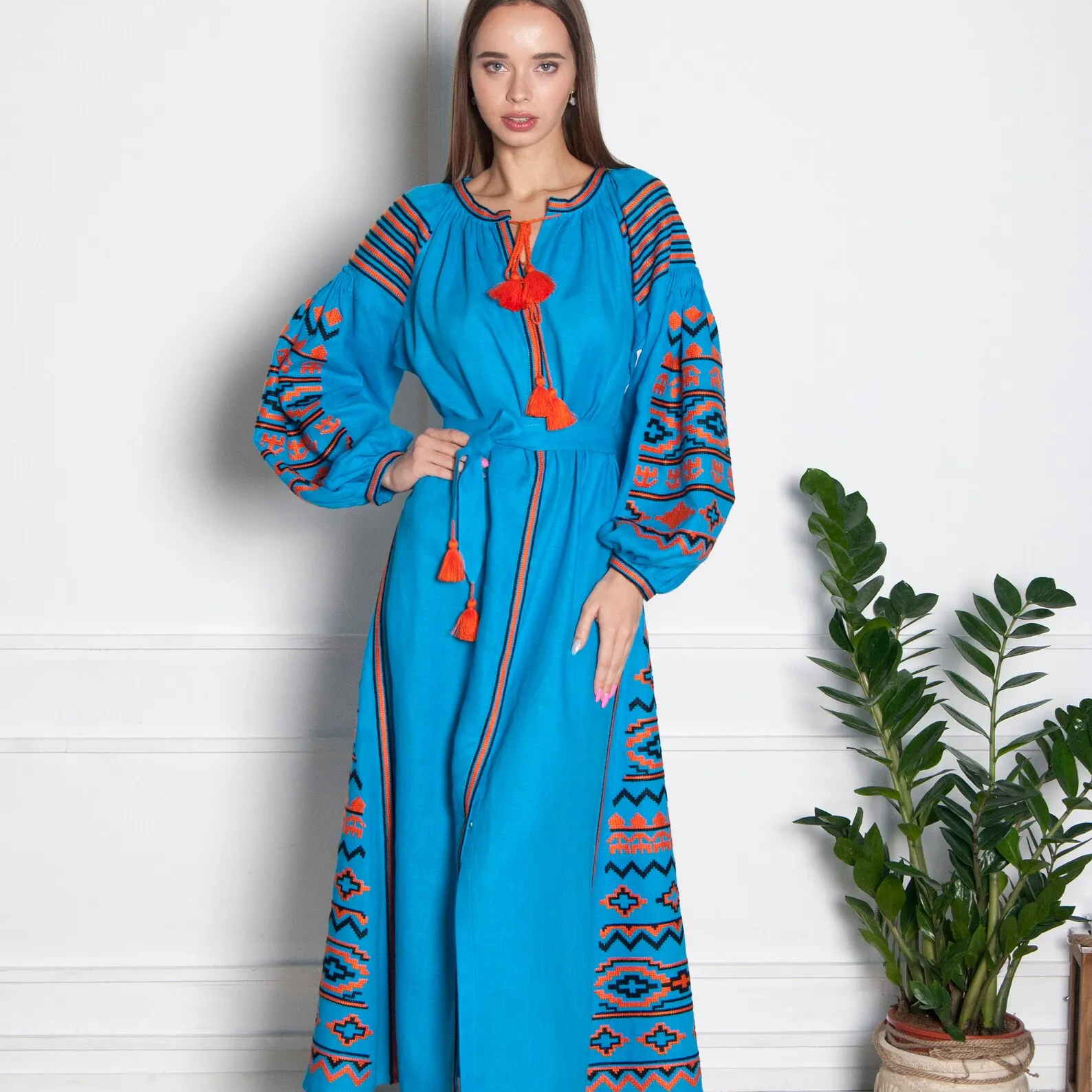 Elegant & Modern Design Boho Dress Women Maxi Dresses Women Lady Elegant Long Sleeve Ukrainian Embroidered Dresses at Bulk Rates