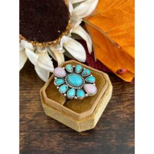 แหวนโอปอลทำมือในตัวเรือนเงินแท้แบบปรับขนาดได้ สไตล์ตะวันตกเฉียงใต้ - Product Image 3