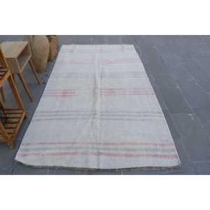 Alfombra vintage de 4.6x8.5 pies, alfombra con diseño de plantas y árboles blancos, de lana - Product Image 1