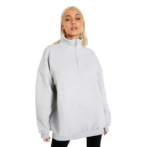 Sweat à capuche demi-zippé gris surdimensionné pour femmes - Product Image 1