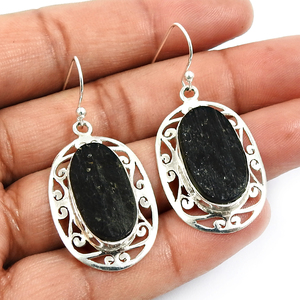 Natural <b>Black</b> Tourmaline Healing Gemstone 925 Sterling Silver Oval Shape Dangle Earrings Bohemian Handmade Jewelry Wholesalers - Product Image 3