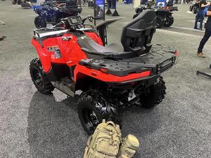 Red Plastic ATV Utility Vehicle with Black Seat and Cargo Rack for All Seasons Outdoor Use - Product Image 4