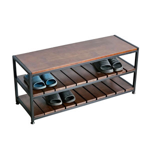 KG68059 Modern 3-Tier <b>Shoe</b> Rack Iron Frame with Detachable Rubber Wood Fabric <b>Shoe</b> Organizer for Living Room Clothing <b>Storage</b> - Product Image 1