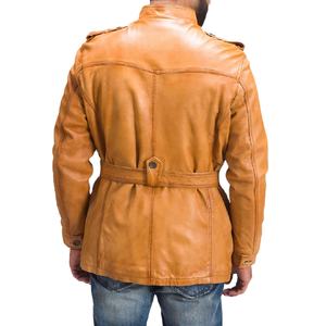 Chaquetas de cuero personalizadas, abrigos largos de cuero para hombre con bolsillos y cinturón, chaquetas bomber de cuero. - Product Image 3